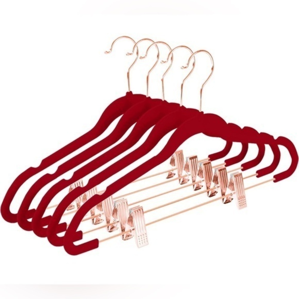 NEW Premium Space Saver Velvet Non-Slip Pants Hangers with Clips, 20 Red